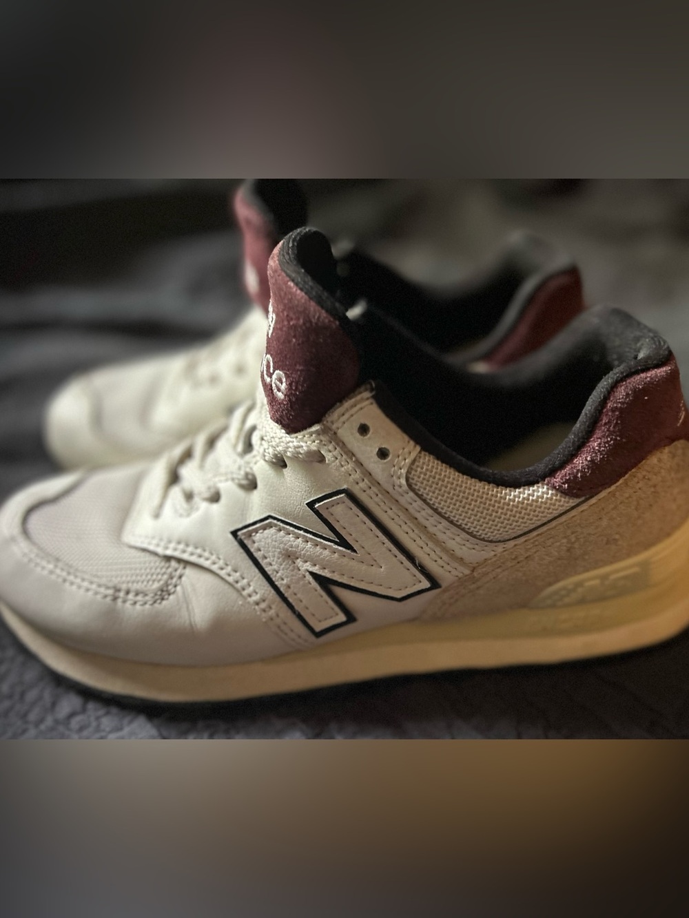New Balance 574 White / Burgundy Low Top Sneakers